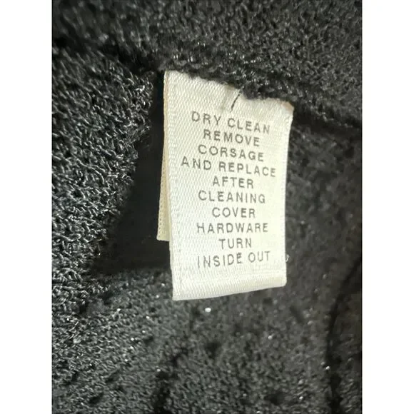 St.John Textured Black Tweed Blazer With Ruffled Floral Size 6